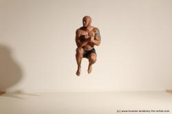 Underwear Man Black Muscular Bald Dancing Dynamic poses Academic